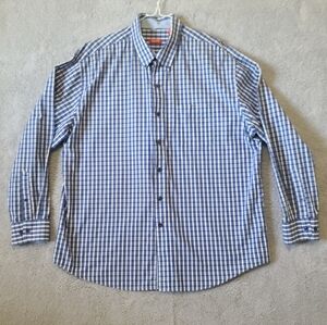 Izod Blue Casual Button Down Shirt Classic Gingham